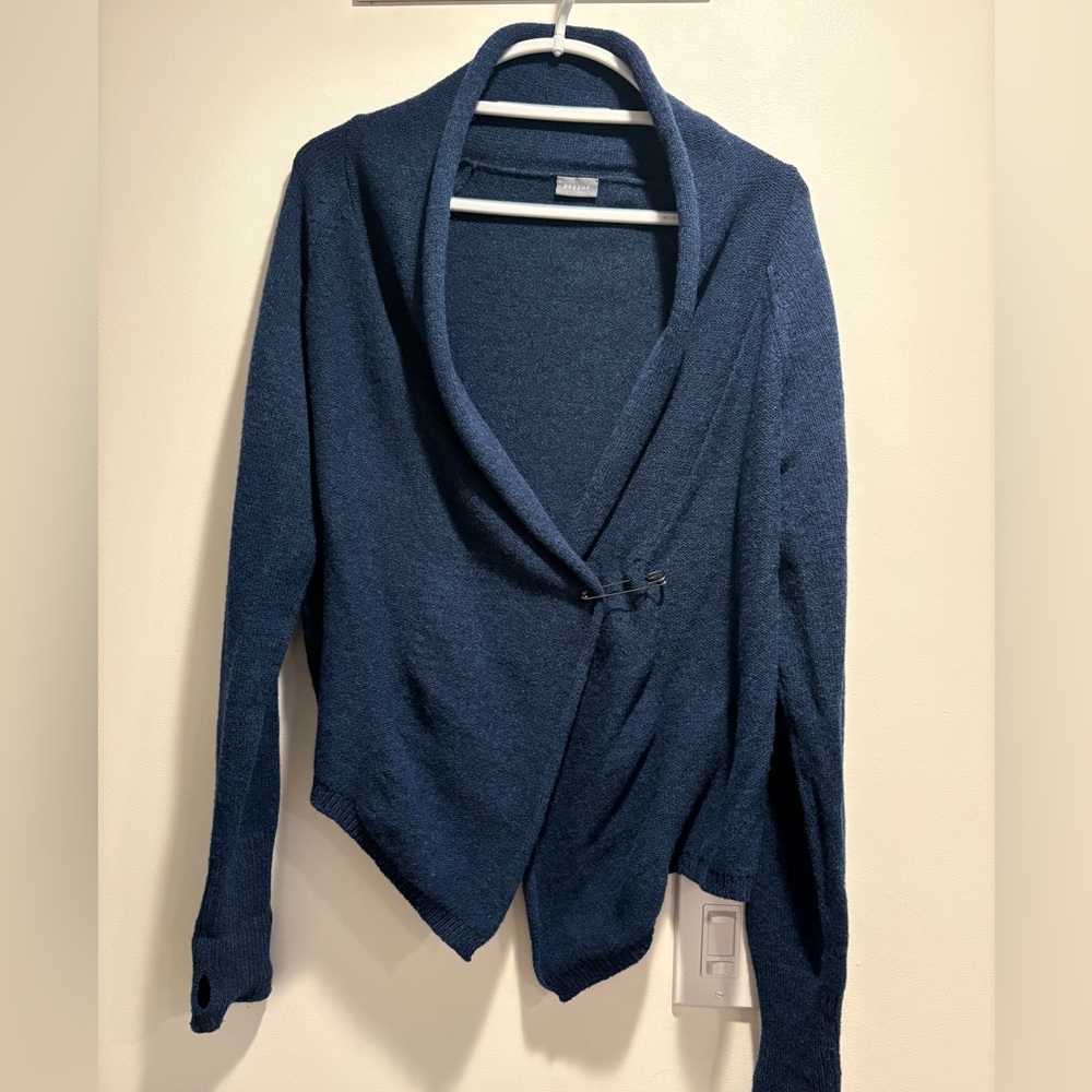 Navy Blue Wool Wrap Cardigan - L